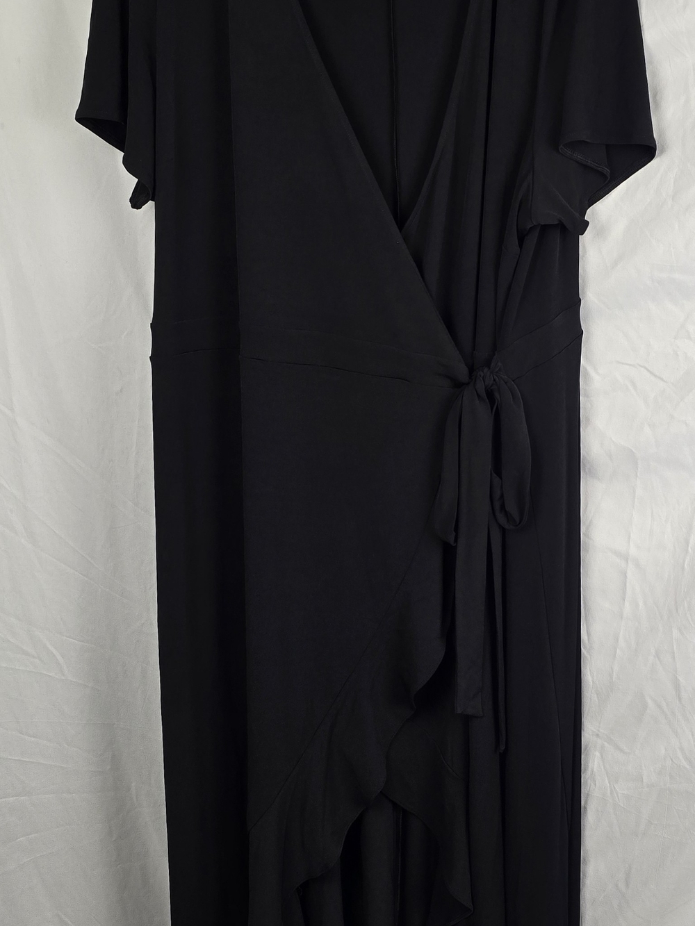 THE LIMITED Ruffled Black Slinky Knit Minimalist Maxi Wrap Dress sz 3X NWT
